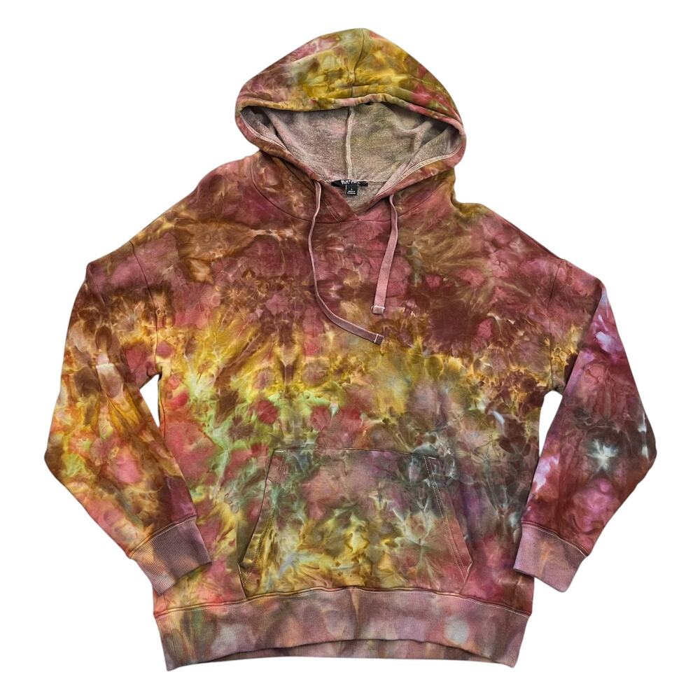 Rainbow Tie Dye Hoodie Women's Large Pink Purple Blue Ice Dyed Sweatshirt Earthy